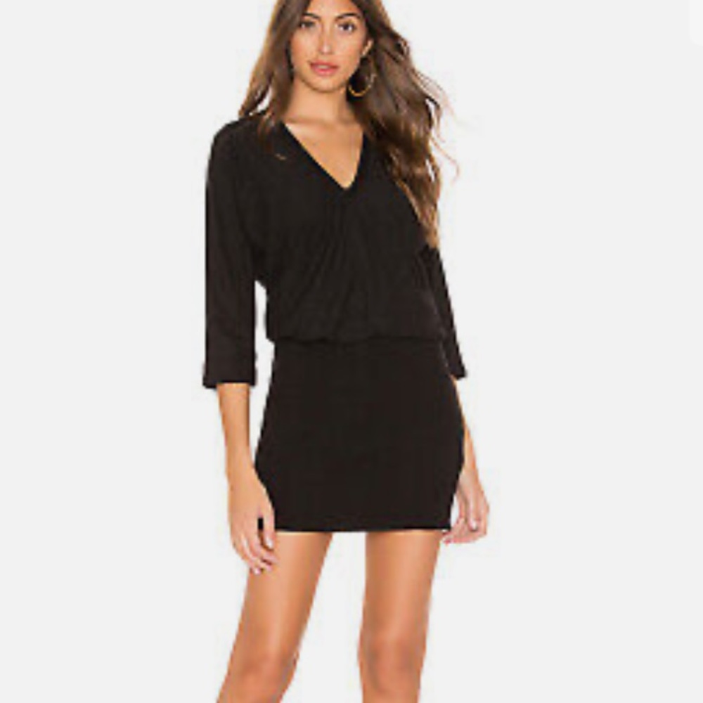 James Perse Mixed-Media Blouson Dress - Black/Size 1